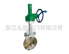 手(shǒu)動傘齒輪(lún)不鏽鋼刀閘閥(fá)pz573w